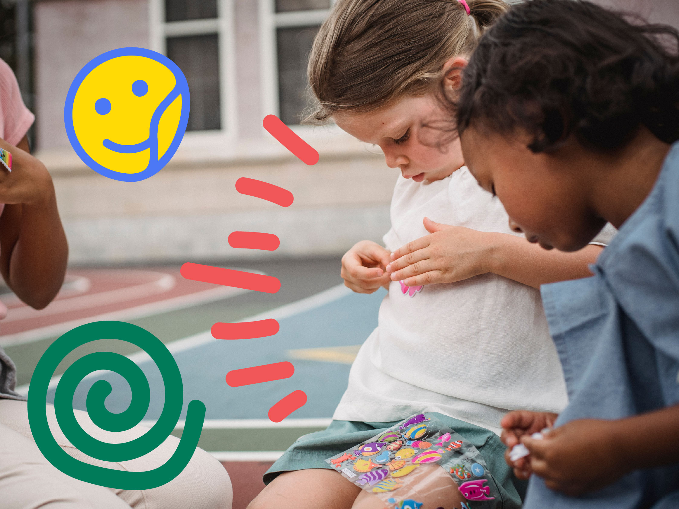 kids trading stickers in playground